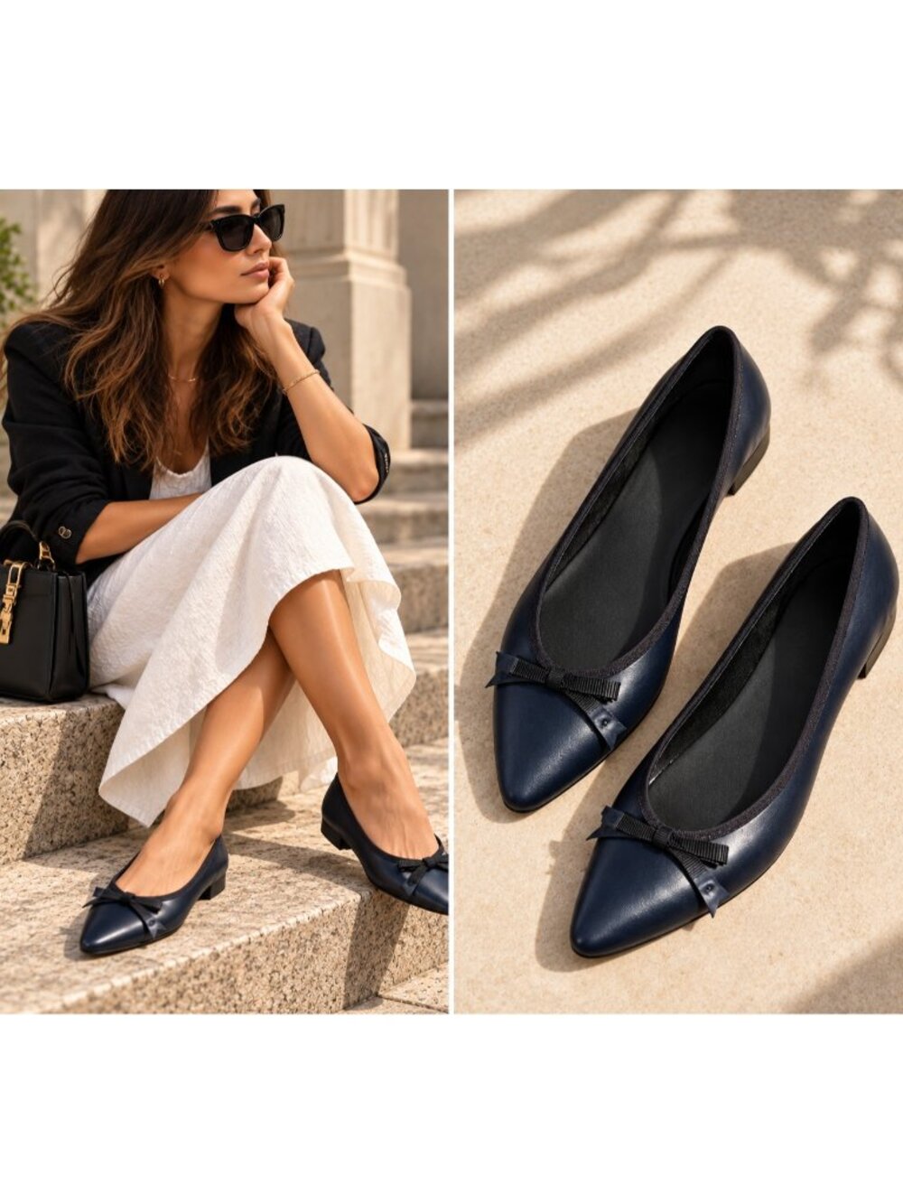 Franco Sarto Navy Blue Pointed Toe Bow Ballet Flats Shoes Size 7.5M NWT